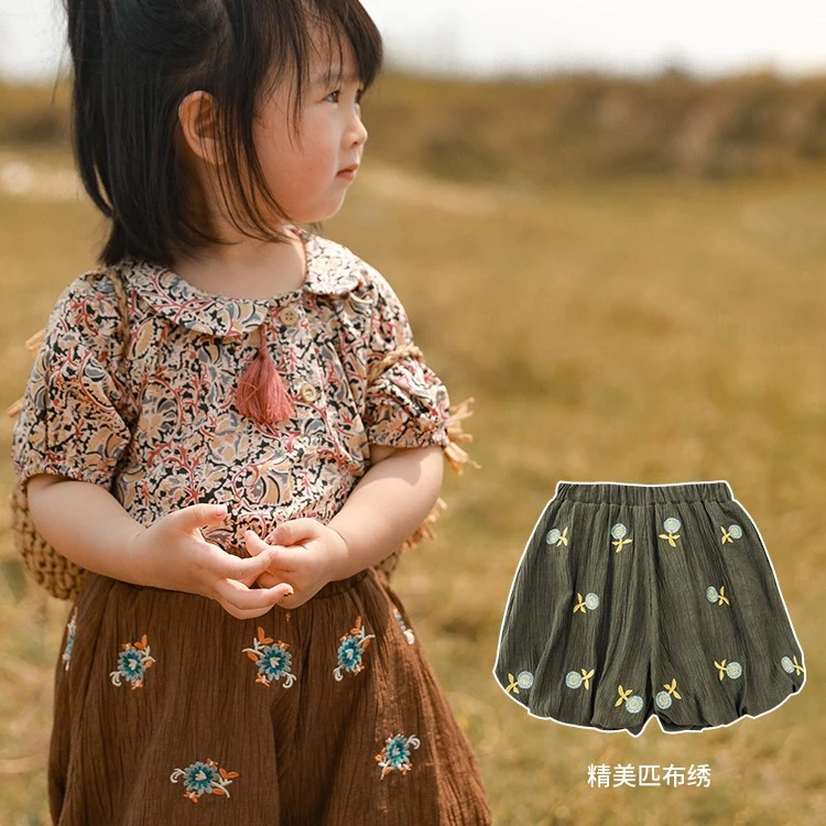 【清】YOEHYAUL幼悠萌娃夏季穿搭女童甜美绣花韩版儿童短裤潮X1919