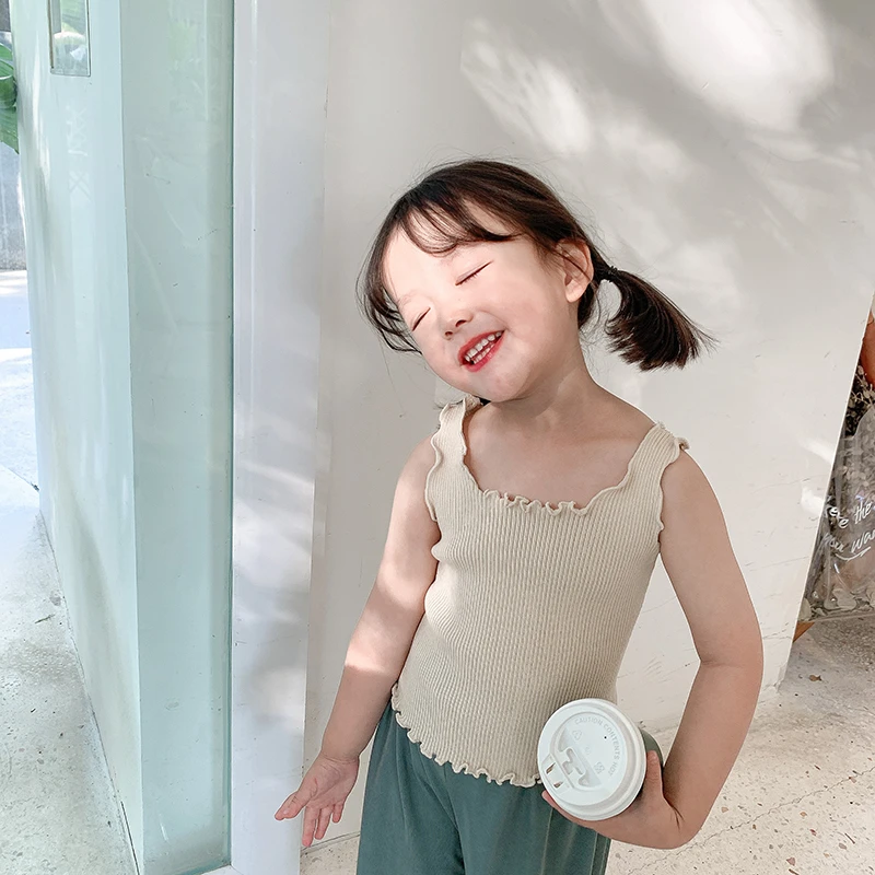 【清】女童木耳边纯色针织背心夏季多色打底外穿百搭时尚X1538