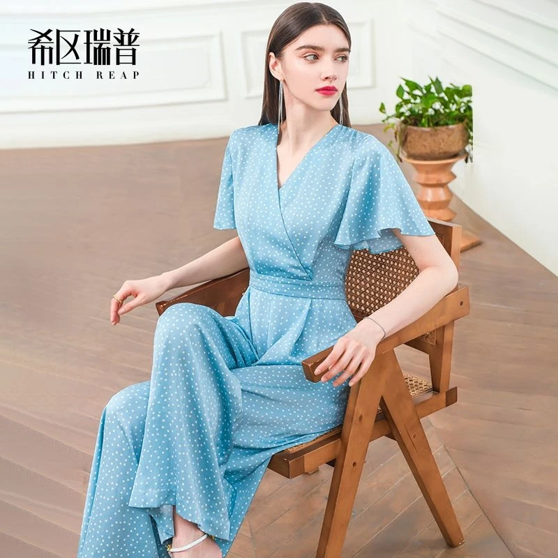 希区瑞普连体裤女高级感夏季2024新款气质波点薄款连身裤G0171
