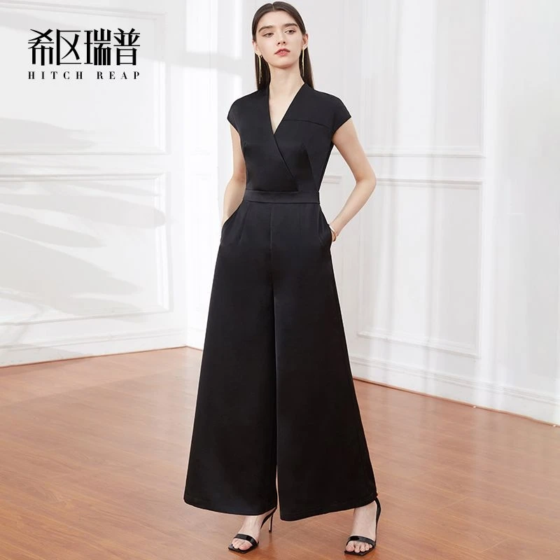 希区瑞普高端轻奢连体裤女高级感2023新款时尚气质v领连衣裤G0178