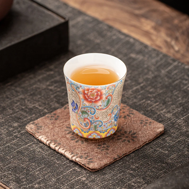 纯银掐丝万花主人杯宫廷风品茗杯单杯功夫茶杯喝茶杯闻香杯