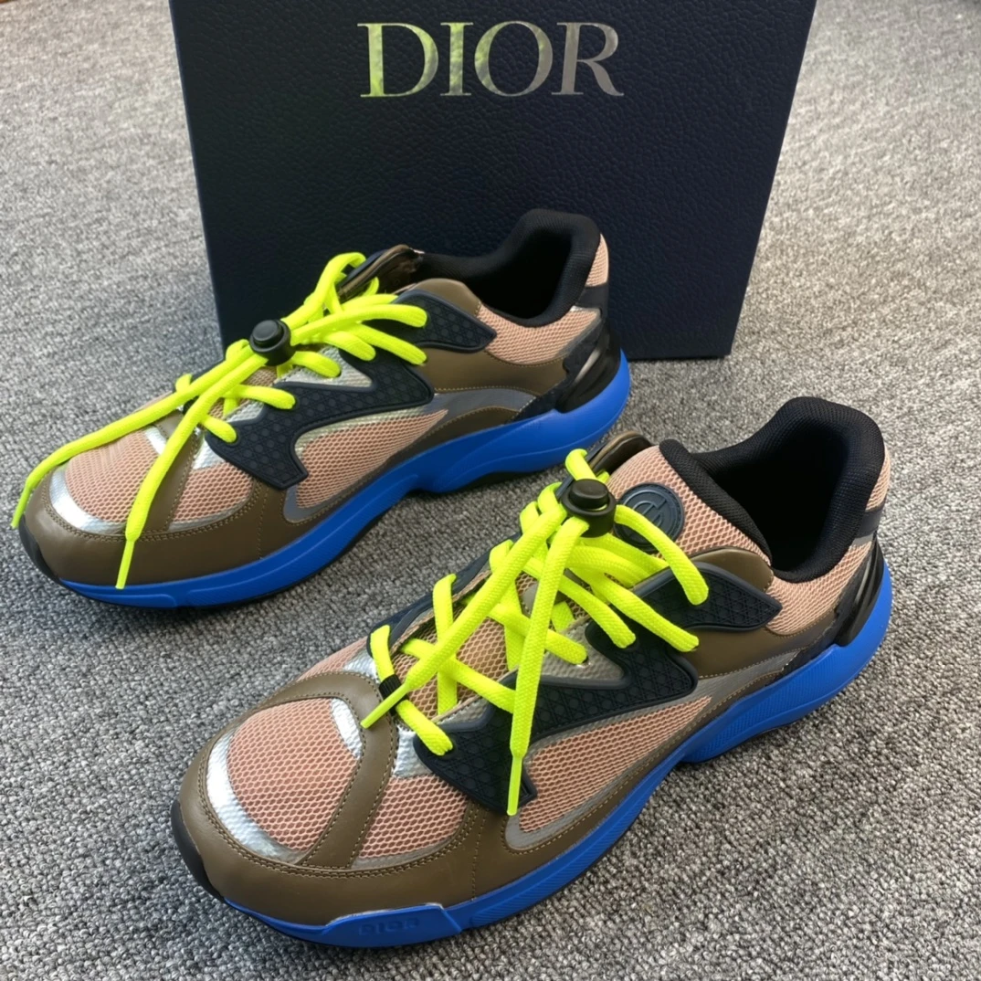 全新未使用 DIOR/迪奥 Dior 迪奥男士运动鞋黄带咖啡面  蓝底撞色