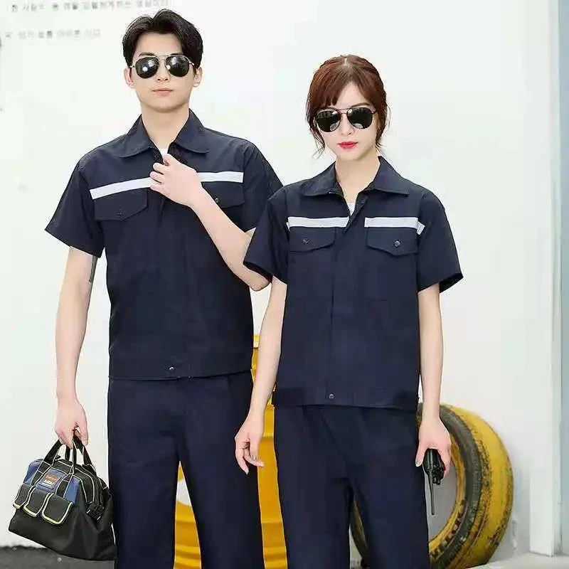 夏季薄款工作服短袖套装男女上衣裤子款透气吸汗劳保汽修工装定制