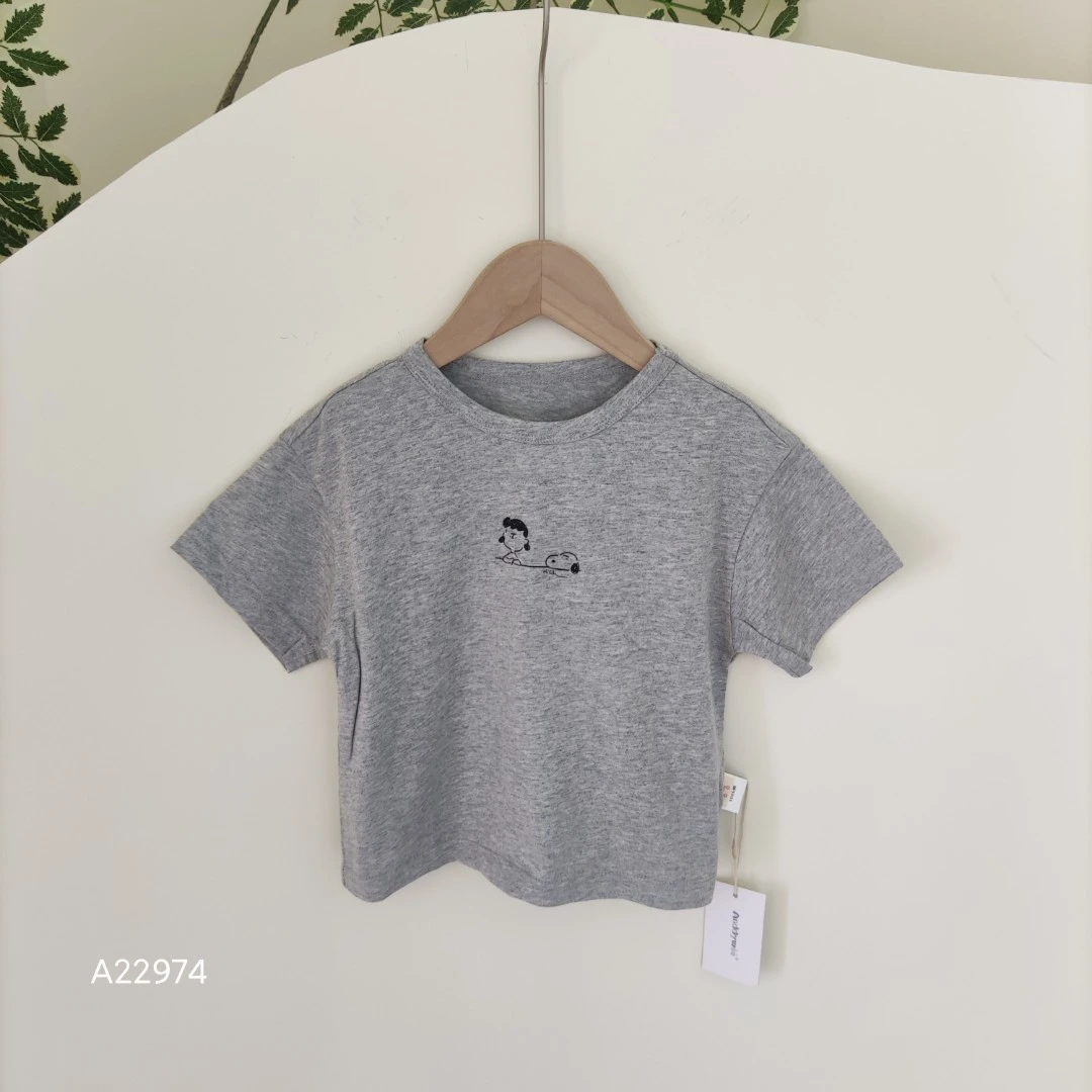 安蒂宝贝品牌上衣夏季童装短袖圆领白色印花简约百搭小T恤A 22974