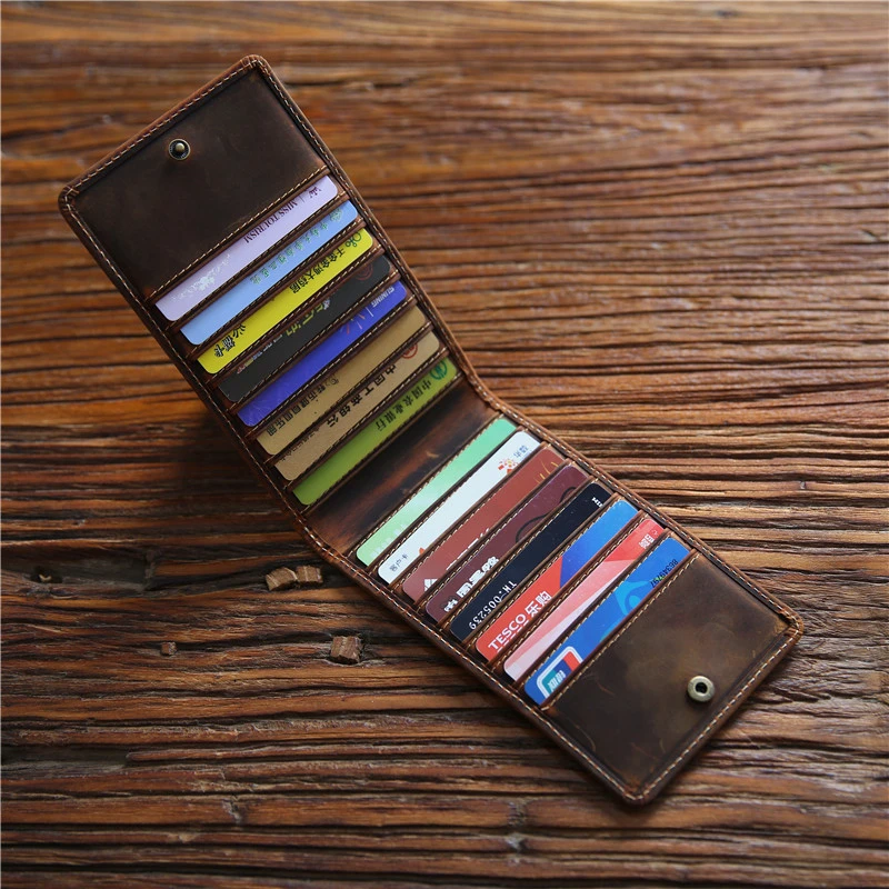 男士头层牛皮卡包超薄多卡位复古真皮大容量长款疯马皮卡夹女卡套