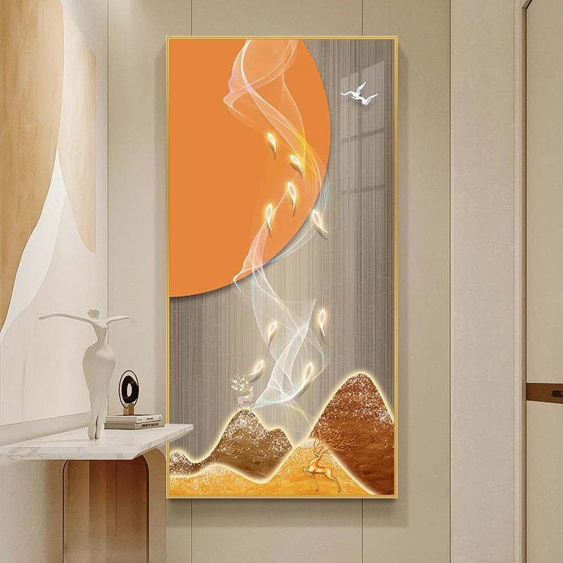 阪画屋吉祥九鱼晶瓷镶钻玄关装饰画走廊过道入户玄关壁画【商20】