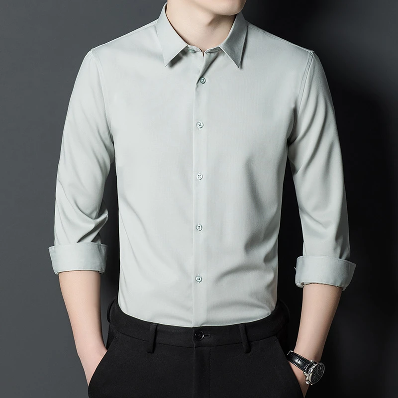 2022年秋季新款高端竹纤维衬衫 男士长袖商务免烫职业装纯色衬衣