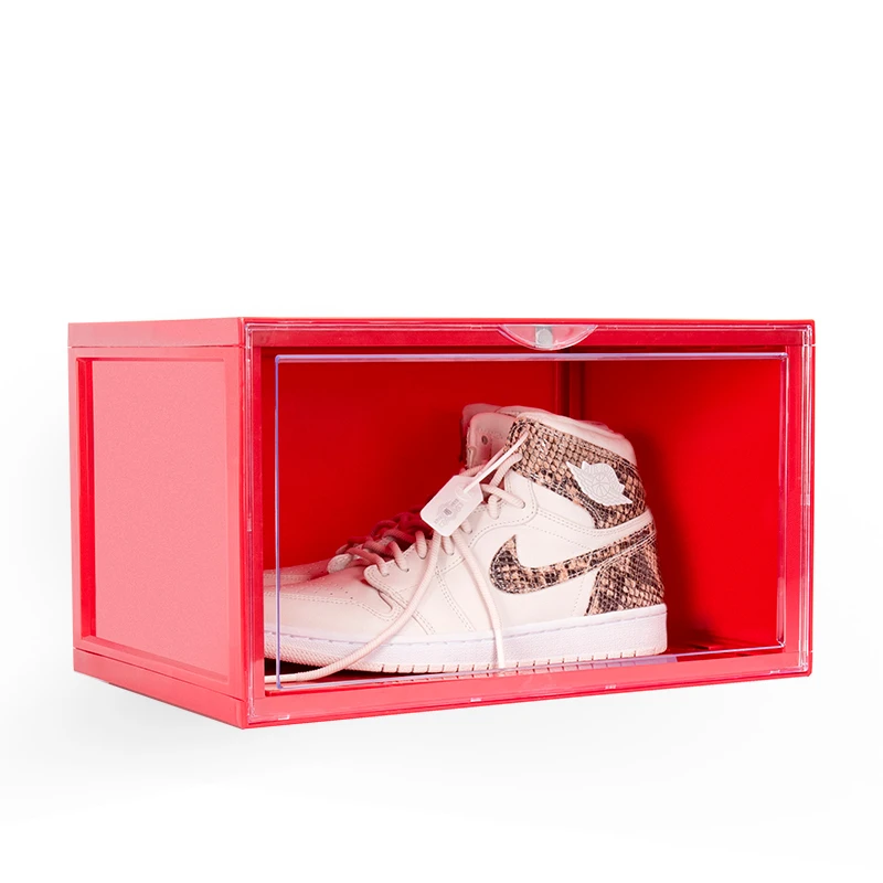 GOTO鞋盒AJ球鞋收纳盒红色磁吸侧开防氧化防潮防尘亚克力家用简易