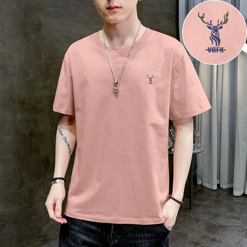 纯棉t恤男士短袖2025新款夏季上衣服潮流鹿头印花全棉半袖体恤衫