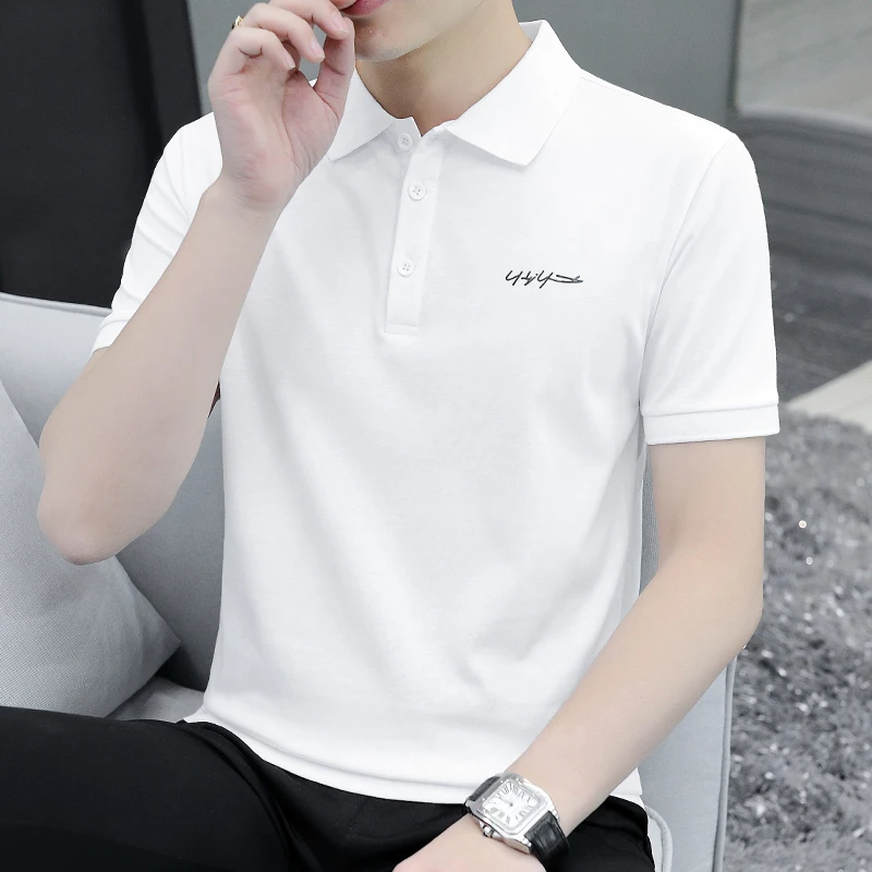 男士短袖polo衫翻领t恤有领商务夏季冰丝冰感白色半袖保罗上衣服