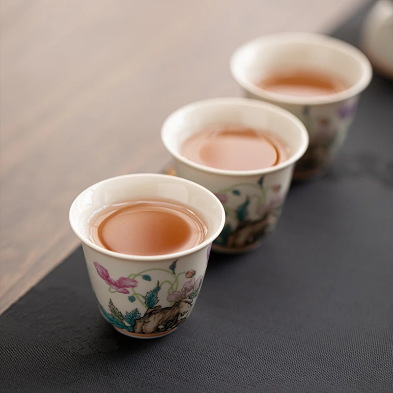 小院遇见陶瓷粉彩茶杯功夫茶具品茗杯釉上彩小号喝茶杯子单个盏