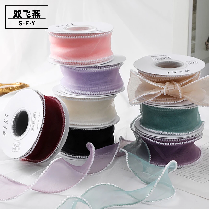 珍珠鱼尾纱带花束4cm捆绑带花艺缎带彩带花店包花带鲜花包装材料