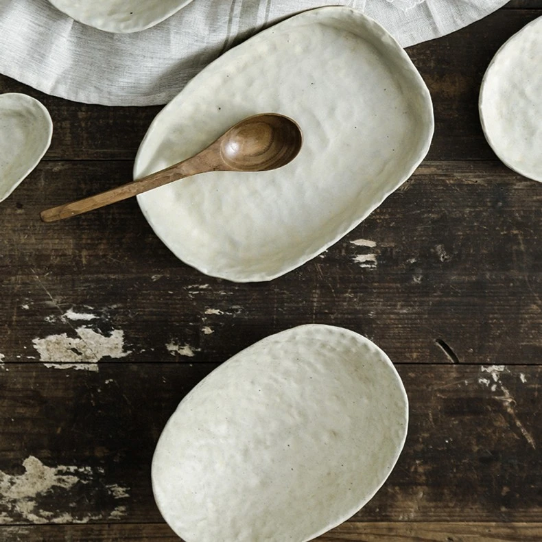 陶乐记  手捏粗陶菜盘家用陶瓷餐具日式餐盘寿司盘个性复古碗盘