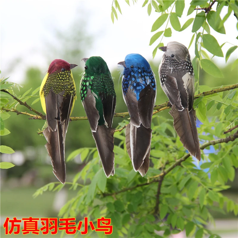 创意仿真小鸟摆件假鸟道具泡沫羽毛夹子树枝墙面鸟窝鸟巢装饰麻雀