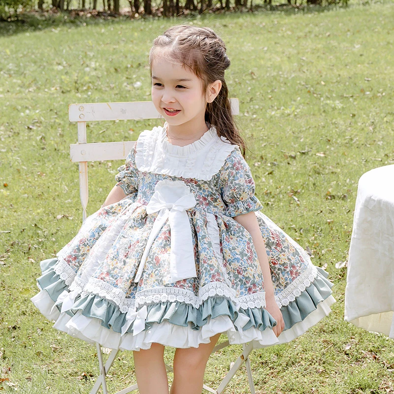 枝芽童装2025夏季新款儿童碎花短袖连衣裙女童洛丽塔Lolita蓬蓬裙