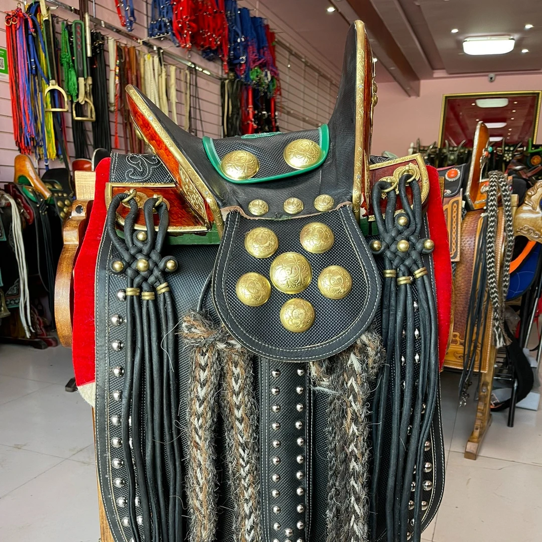 草原牧友蒙古马鞍纯铜手工制作二关做桦木骨架黄铜马镫蒙古马实用