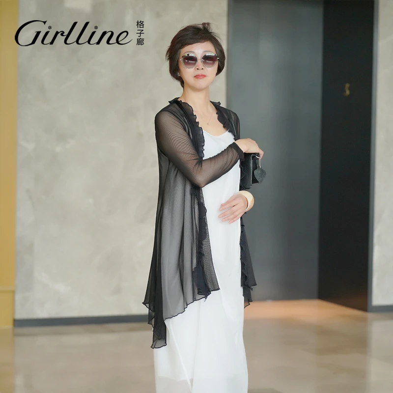 【GIRllINE】格子廊新款气质优雅网纱花边荷叶领外套60Y23100