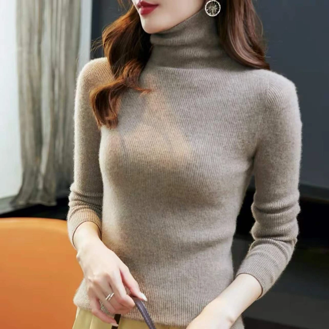 一线成衣克足克重! 山羊绒坑条显瘦打底衫女高领修身 H-20-12-1