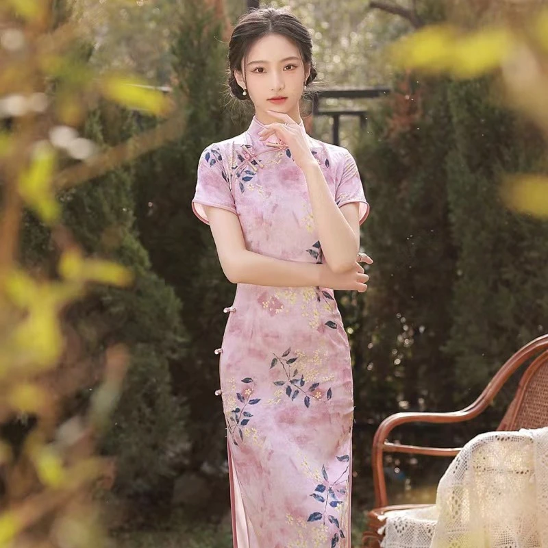 【樱兮】新款复古气质修身日常显瘦提花八扣旗袍