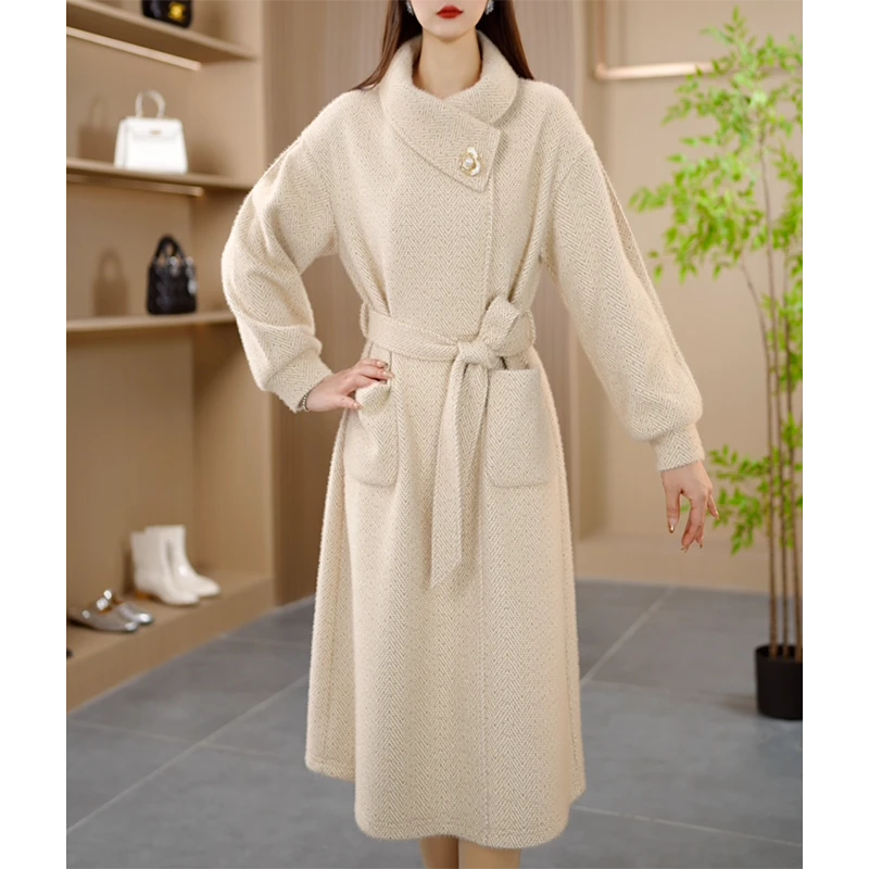 24295-2秋冬季新款翻领时尚气质收腰显瘦修身减龄长袖女装连衣裙