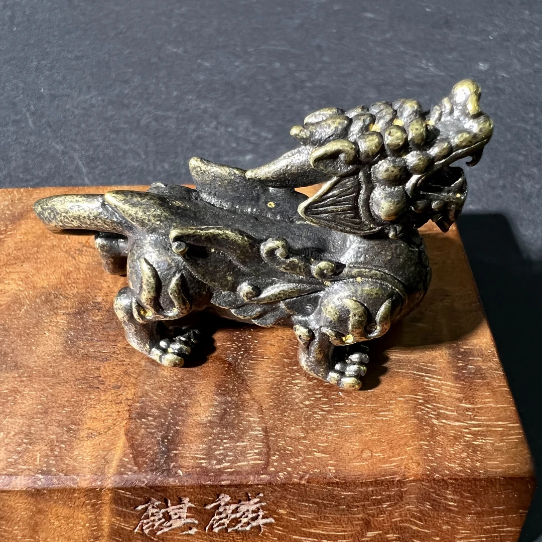 黄铜制作麒麟摆件只进不出办公室书桌国风茶宠纯黄铜客厅书桌茶桌