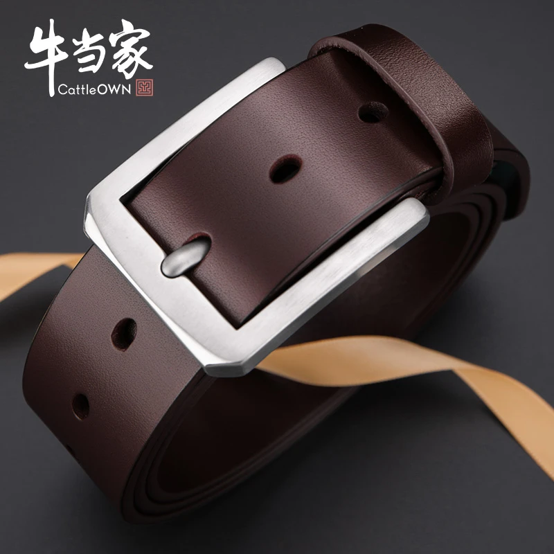 CattleOWN/牛当家男士皮带真皮高档纯钛针扣头层牛皮中青年裤腰带