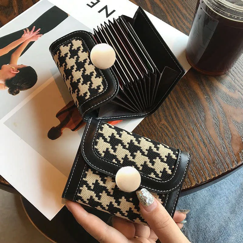 小众千鸟格凯旋门秀款卡包网红超薄款ins风高档简约时尚个性复古