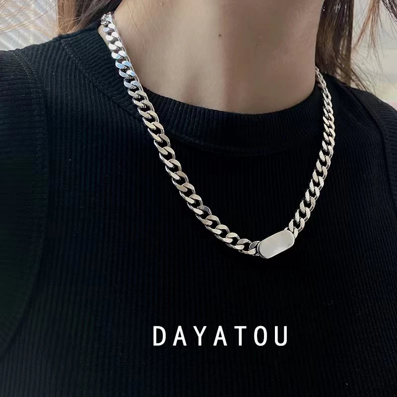 坠链均925银 古巴纯银项链个性小众欧美高级感情侣礼物实心项链