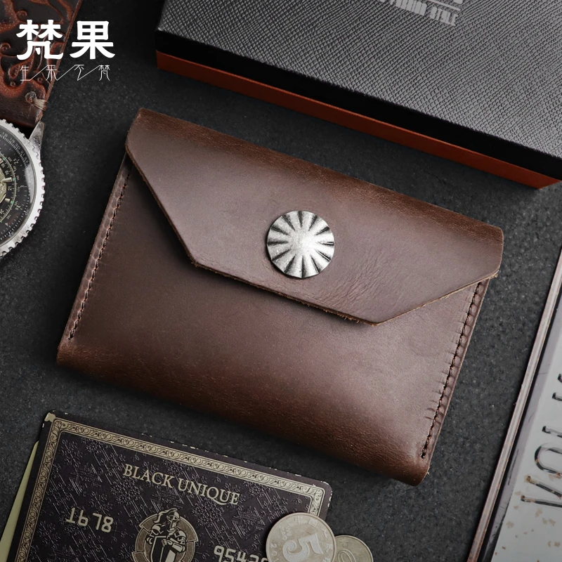 手工真皮卡包头层牛皮复古零钱包硬币包男女公交地铁卡套小钱包潮