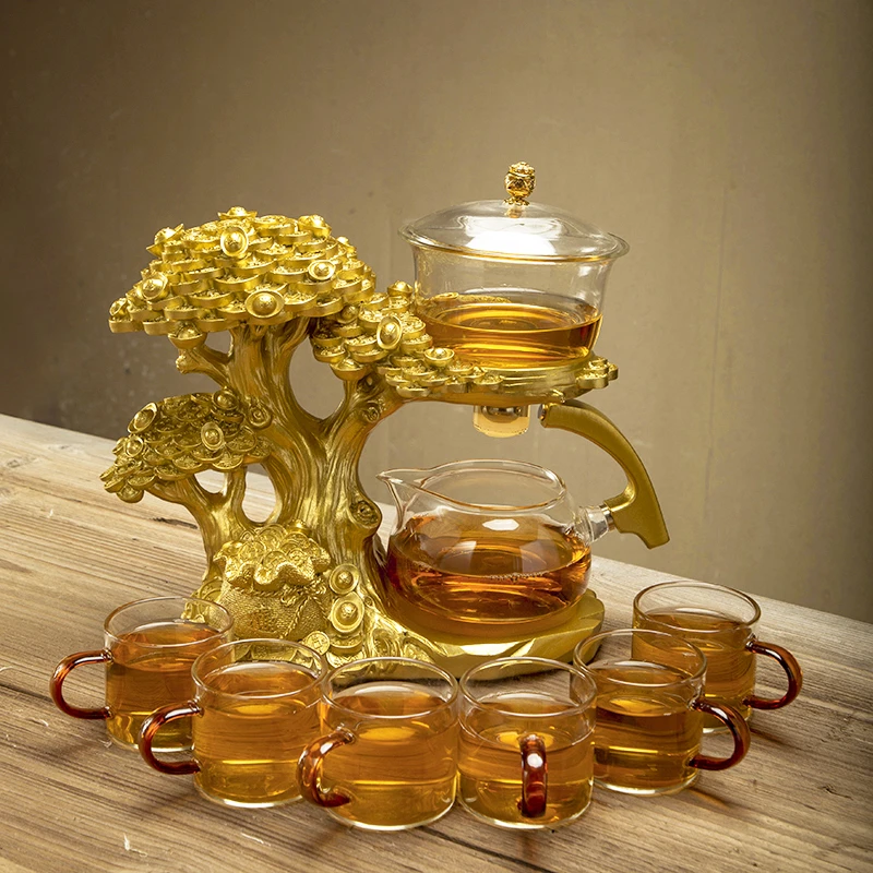 轻奢高档耐热透明玻璃半自动茶具套装懒人磁吸出水功夫泡茶壶家用