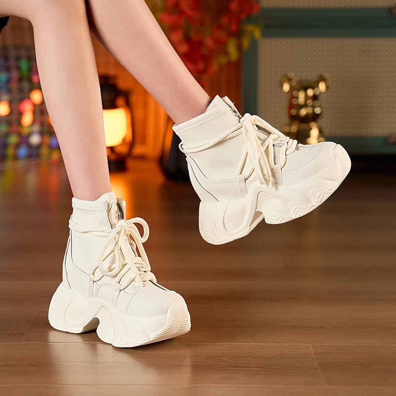 增高9cm高帮鞋女2023秋新款百搭小白鞋厚底舒适不累脚内增高女鞋