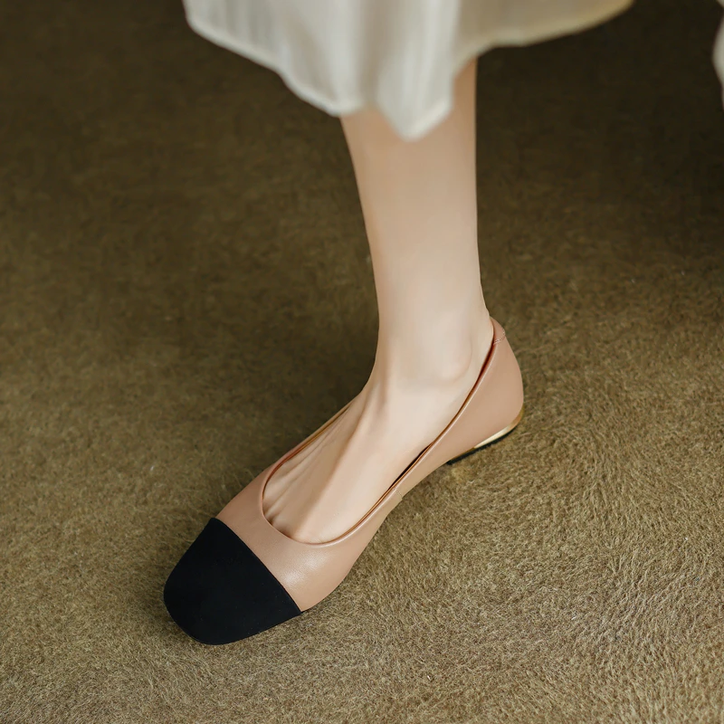 【NICESEE】2cm,春夏百搭小香风拼色平跟浅口单鞋女真皮平底鞋