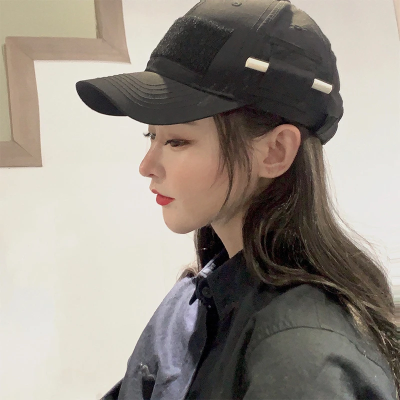 网红同款黑色日系机能扣棒球帽自制鸭舌帽元素软顶韩版遮阳帽子潮