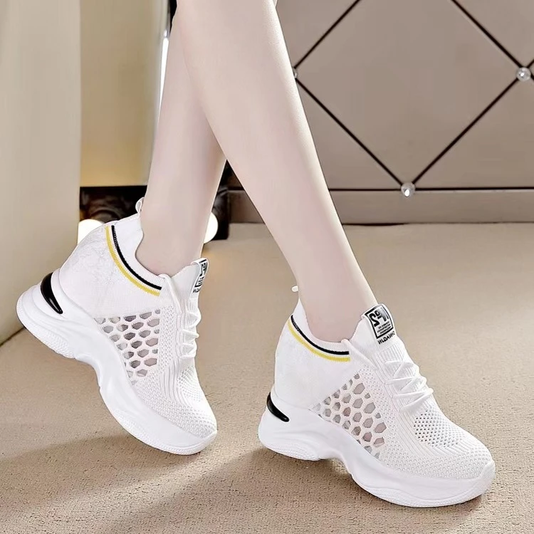 透气显瘦内增高女鞋2025春季新款百搭小白鞋高跟8cm休闲运动鞋女