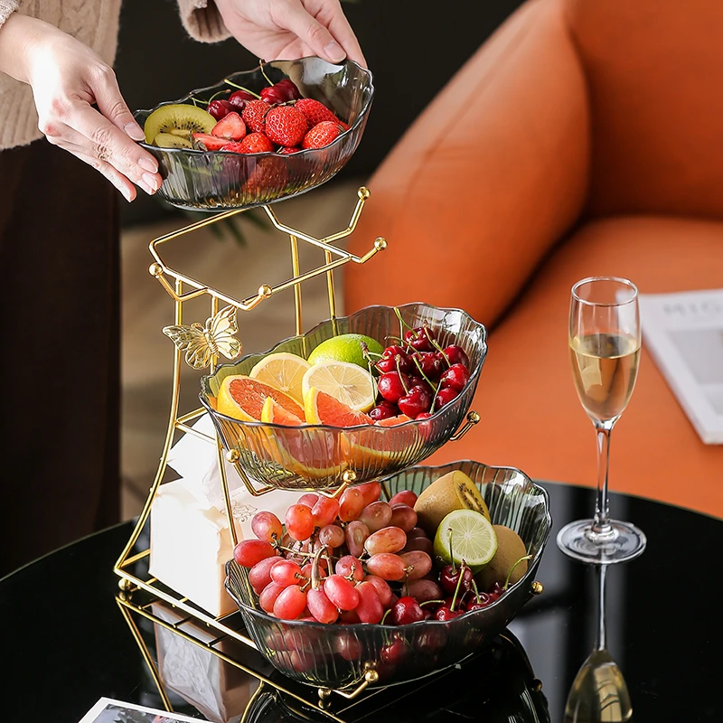 欧式高档水果果盘套装多层家用干果盘客厅茶几摆件创意家居装饰品