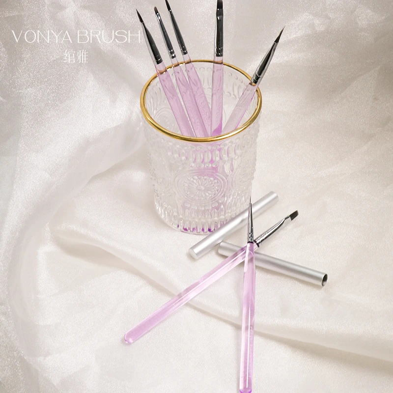 绾雅新款紫水晶限定美甲笔刷套装美甲工具平头圆头彩绘拉线扫扫笔