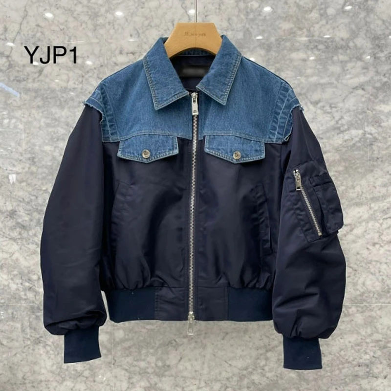 牛仔拼接短款外套女士早春秋季百搭棒球服2022年新款夹克ins港风