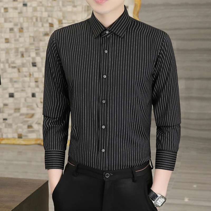 帅气新款男士条纹衬衫长袖时尚百搭时尚男装寸衫休闲职业衬衣韩版