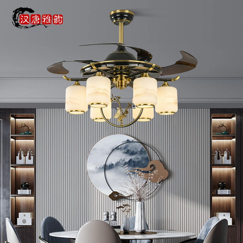 新中式风扇吊灯 中国风复古禅意茶室客厅卧室餐厅