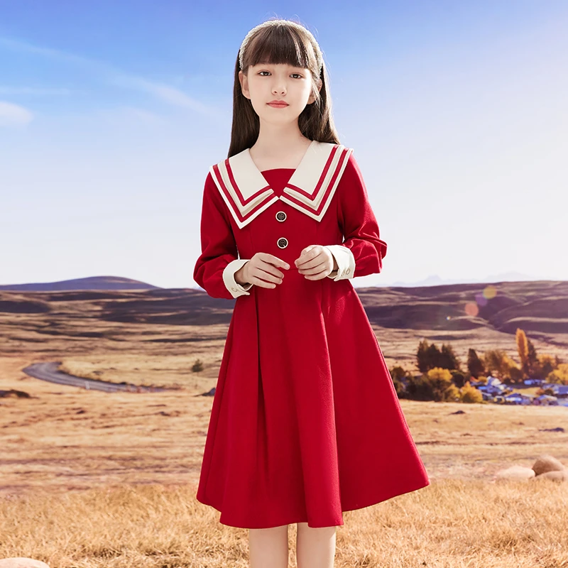 0285女童连衣裙秋装洋气2022新款红色儿童裙子大童公主裙童装潮