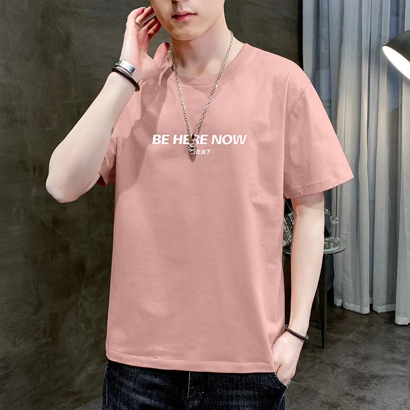 男士短袖t恤纯棉圆领上衣服2025新款夏季潮流宽松全棉半袖体恤衫