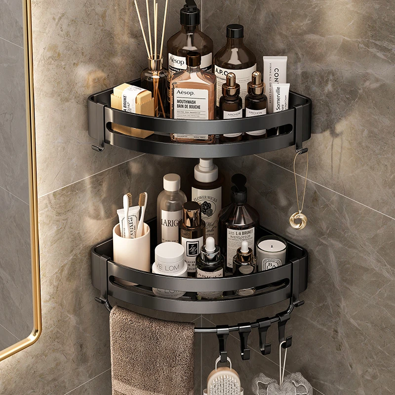 浴室卫生间置物架免打孔厕所洗手间洗漱台墙上三角收纳洗澡壁挂式