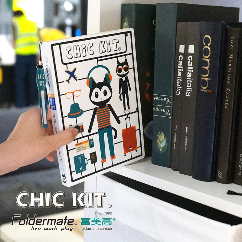 台湾新喵克活页本可爱学生用资料袋萌系线圈本白色卡通猫