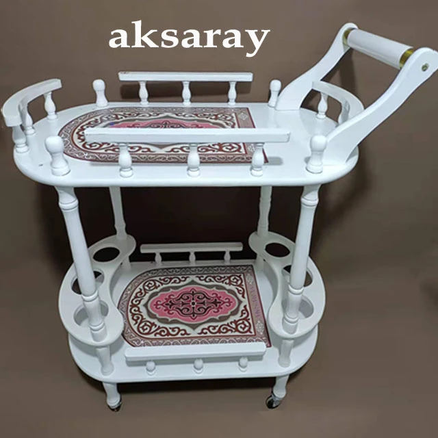 Aksaray工艺品 民族风 家用合木 椭圆 双层户外 餐车白色防滑推车