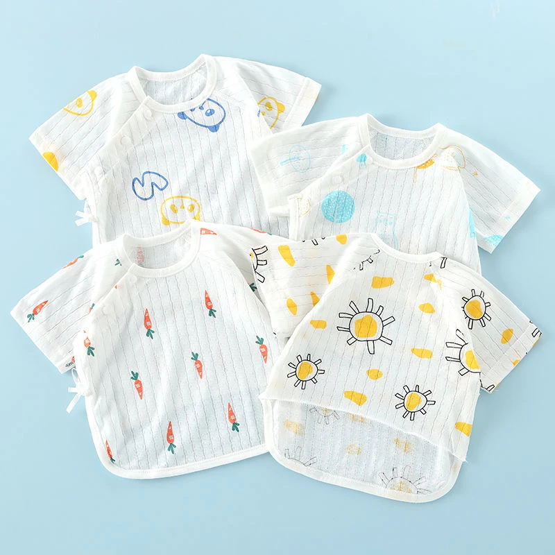 初生儿半背衣夏季薄款新生儿03个月宝宝无骨短袖和尚服空调房上衣