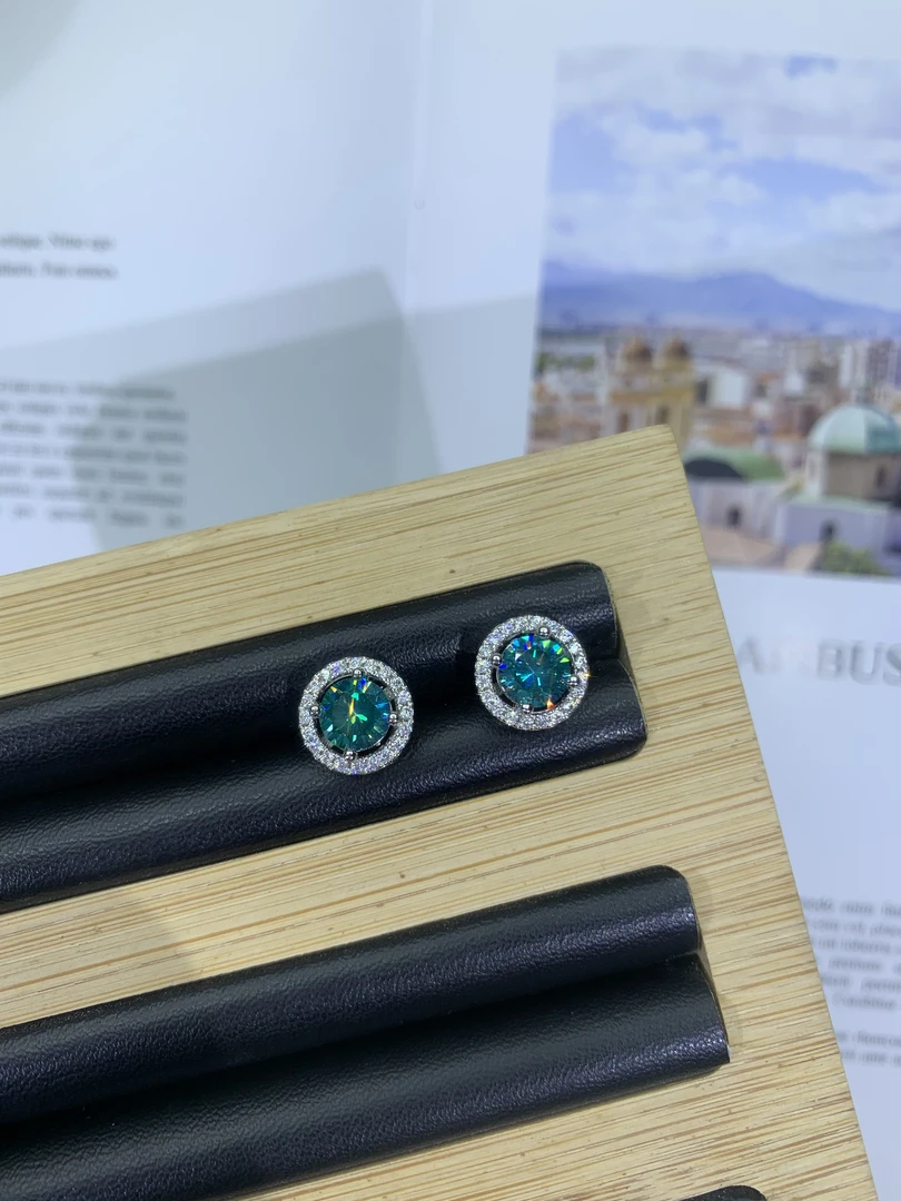 ED蓝绿大号镂空圆包耳钉/e33