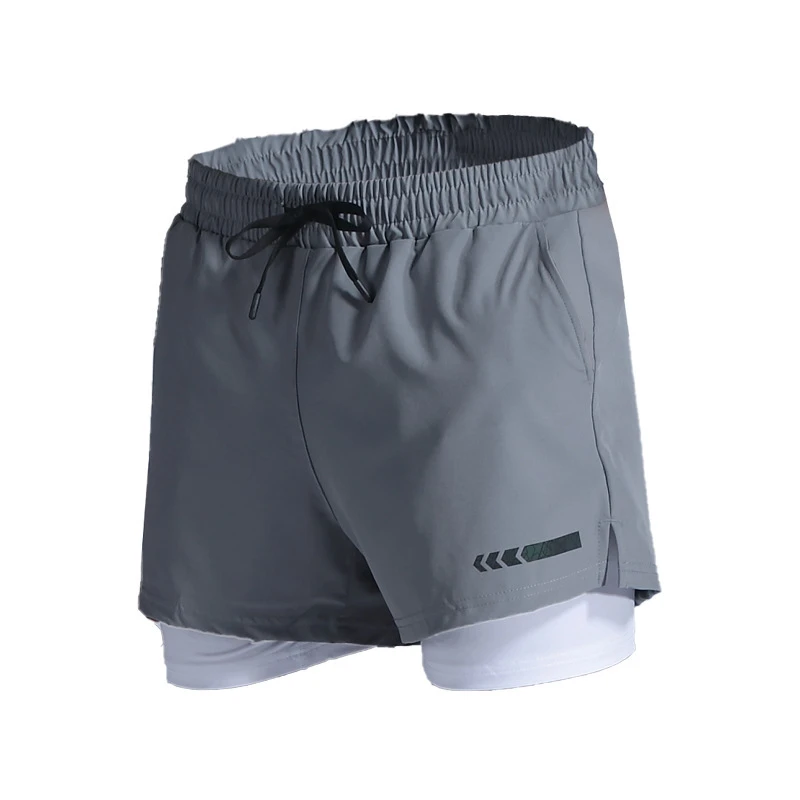 新款纯色骑行运动短裤男马拉松田径速干双层三分裤健身田径训练服