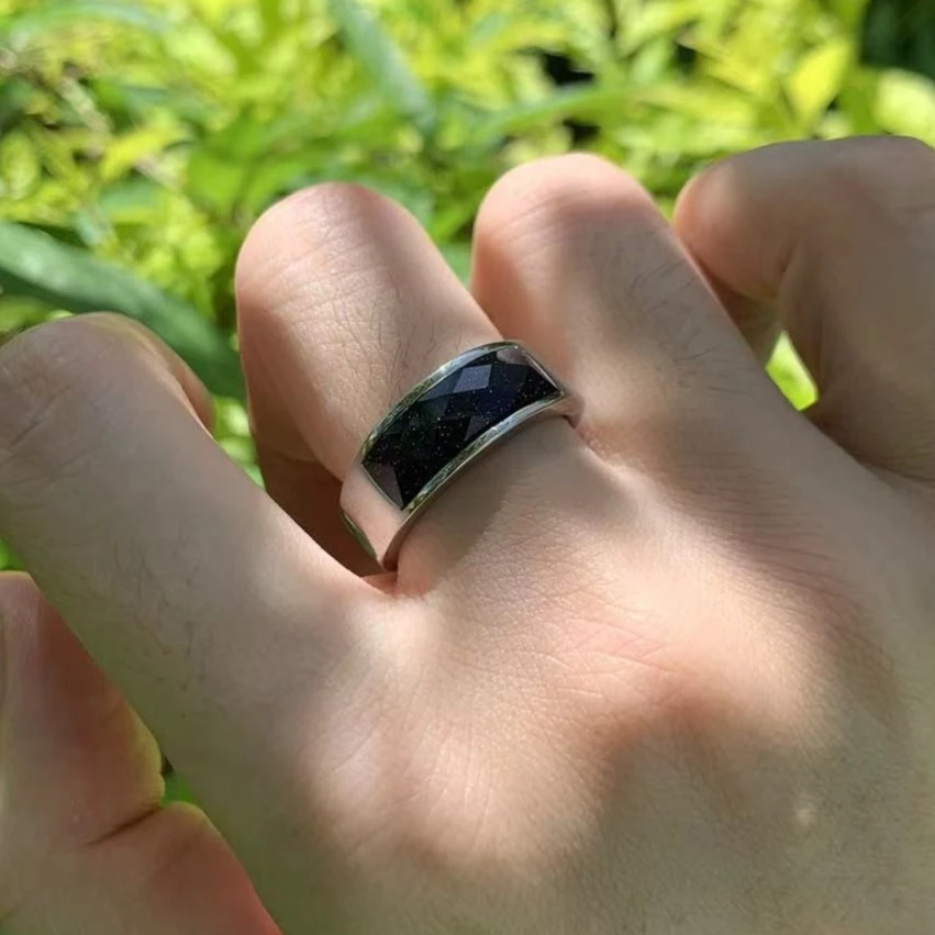 钛钢亚克力戒指 时尚简约欧美 星光男女钛钢戒指指环男生饰品情侣