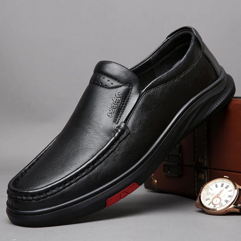 梵可8度男鞋休闲皮鞋软底软面中老年真皮一脚蹬休闲时尚百搭男士