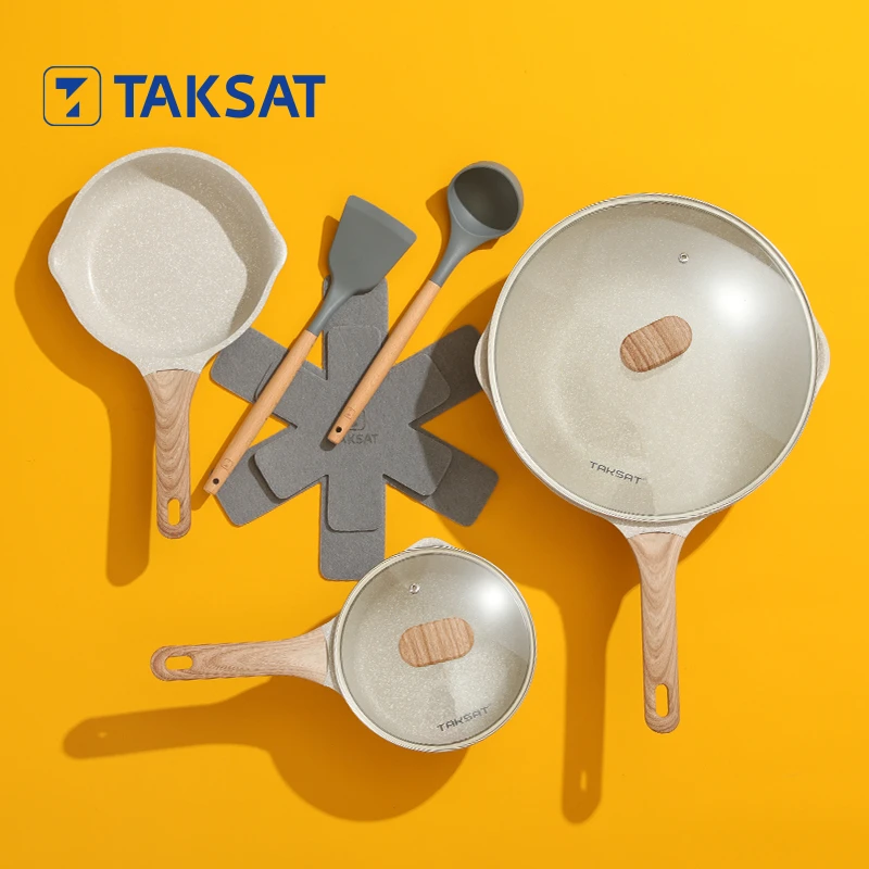 【专属】TAKSAT麦饭石不粘锅套装炒锅奶锅煎盘深煎锅灶具通用